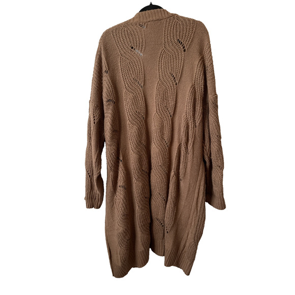 Andree By Unit Women's 2X Boho Chic Open Knit Neutral Brown Cardigan Grannycore - Picture 2 of 6